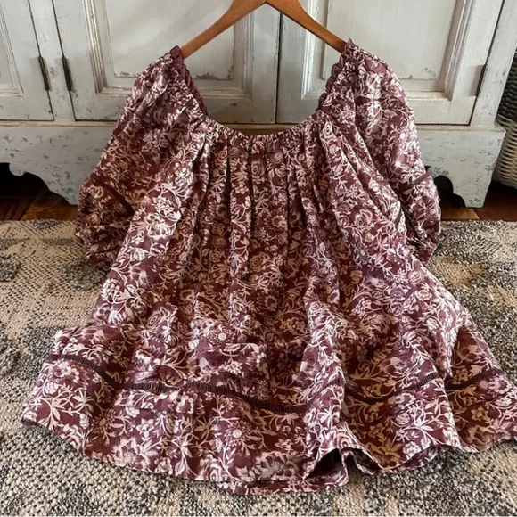 New Cottage Rose Floral Oversized Cotton Tunic Blouse Feminine Top Dress - Picture 4 of 8